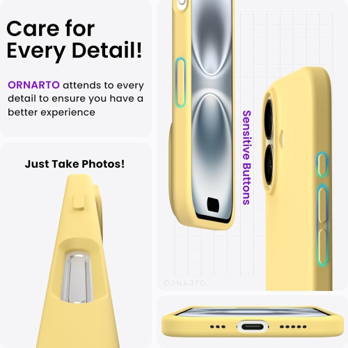 ORNARTO Compatible with iPhone 16 Case 6.1",Liquid Silicone 3 Layers Full Covered Soft Gel Rubber Phone Case, Shockproof Protective Cover-Buttercream