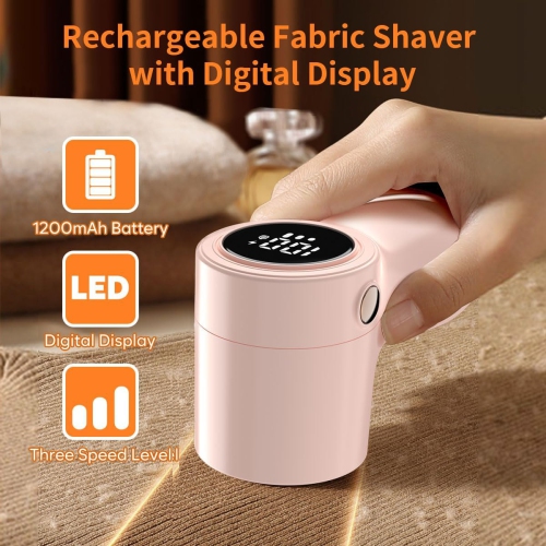 Rechargeable Fabric Shaver, Electric Lint Shaver with 6-Leaf Blades,Lint Remover for Clothes with Digital Display,3-Speeds Defuzzer for Removing