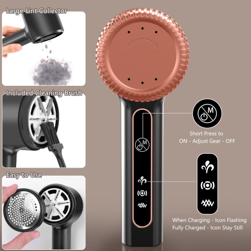 1200mAh Electric Lint Remover Portable Rechargeable Fabric Shaver for Clothes Furniture Sweater Defuzzer Pet Hair Remover,6-Leaf Blades,3-Speed,Black