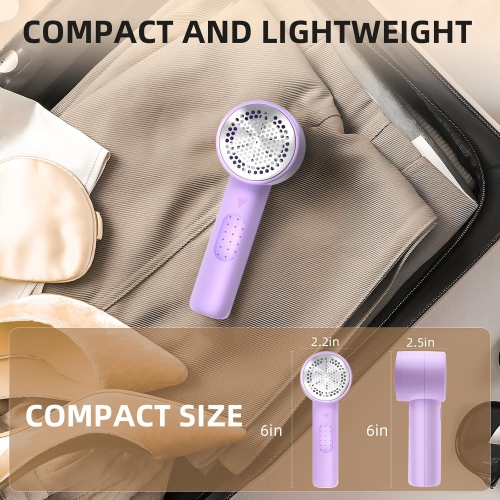 Fabric Shaver Lint Remover, Rechargeable Electric Lint Shaver USB, 6-Blade for Clothes Upholstery Furniture,Light Purple