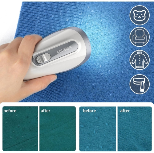 Fabric Shaver and Lint Remover, Battery Operated Portable Lint Shaver, 2 Replaceable 6-Leaf Blades, Cream/Gray