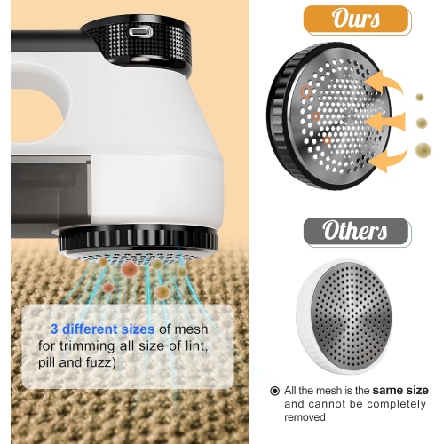 Fabric Shaver, Electric Lint Remover Rechargeable, Lint Shaver with 3-Speeds and Battery, Lint Shaver for Clothing,Sweater,Premium White