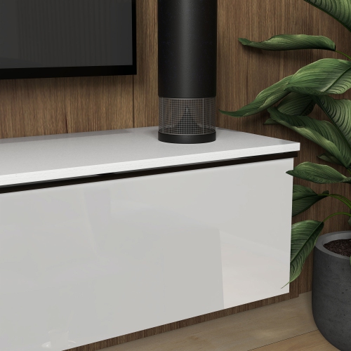 HOMCOM 63" Floating TV Stand, Modern Wall Mounted Media Console for TVs up to 70", Entertainment Center with Storage, High Gloss Effect, White