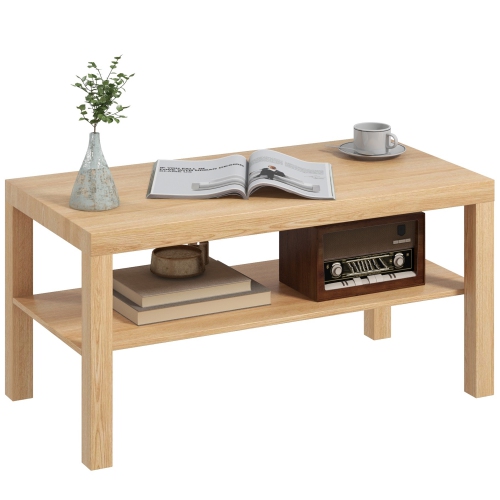 HOMCOM 2 Tier Coffee Table with Storage Shelf, Rectangular Center Table for Living Room, Home Office Furniture Nature Wood