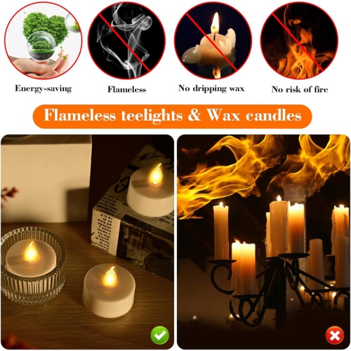 12PCs Led Tea Lights with Timer, Electric Flickering Flameless Candles Battery Operated Led Candle Tealights with Remote Control for Halloween Decor