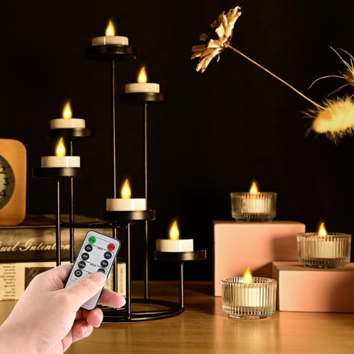 12PCs Led Tea Lights with Timer, Electric Flickering Flameless Candles Battery Operated Led Candle Tealights with Remote Control for Halloween Decor