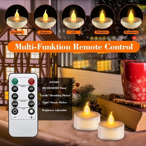 12PCs Led Tea Lights with Timer, Electric Flickering Flameless Candles Battery Operated Led Candle Tealights with Remote Control for Halloween Decor