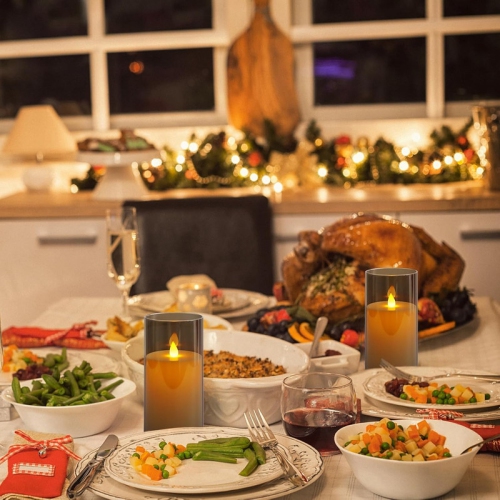 Battery Operated Flickering Flameless Candles, Gray Acrylic Plastic LED Pillar Candles with Remote and Timer Electric Fake Candles Set of 2