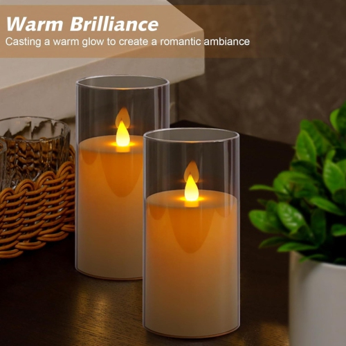 Battery Operated Flickering Flameless Candles, Gray Acrylic Plastic LED Pillar Candles with Remote and Timer Electric Fake Candles Set of 2