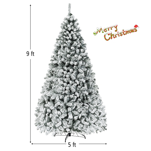Sapin de Noël illuminé de 9 pi de Costway, arbre de Noël à charnières floqué avec 1498 branches et 550 lumières à DEL, support en métal, sapin de
