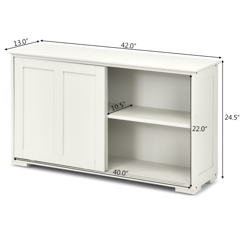 Costway Sideboard Buffet Cabinet Kitchen Storage Cabinet with Adjustable Shelf & Sliding Door, Stackable Sideboard Storage Cabinet, Cream White