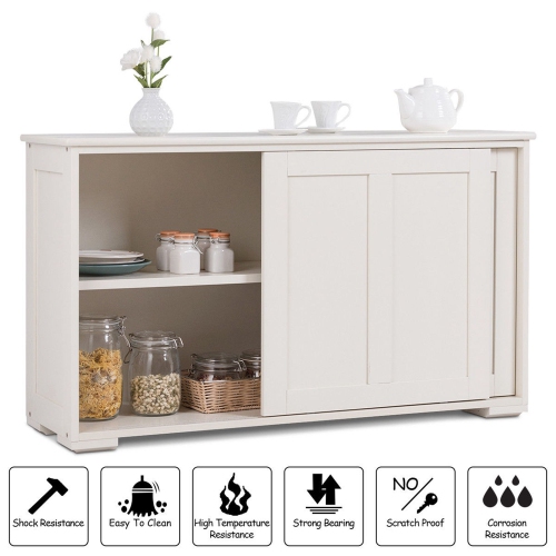 Costway Sideboard Buffet Cabinet Kitchen Storage Cabinet with Adjustable Shelf & Sliding Door, Stackable Sideboard Storage Cabinet, Cream White