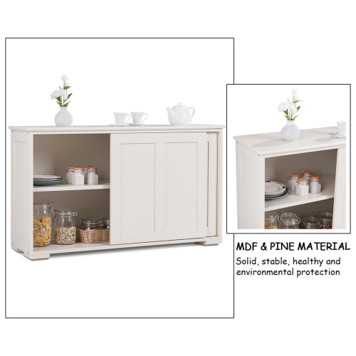Costway Sideboard Buffet Cabinet Kitchen Storage Cabinet with Adjustable Shelf & Sliding Door, Stackable Sideboard Storage Cabinet, Cream White