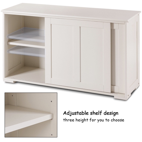Costway Sideboard Buffet Cabinet Kitchen Storage Cabinet with Adjustable Shelf & Sliding Door, Stackable Sideboard Storage Cabinet, Cream White