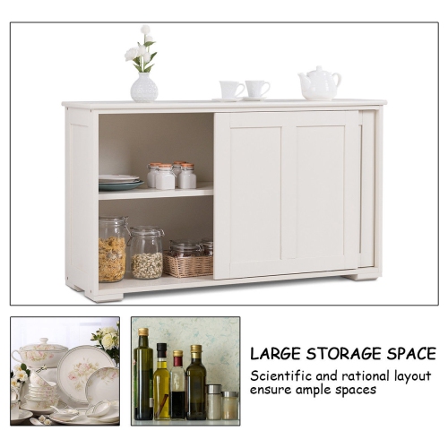 Costway Sideboard Buffet Cabinet Kitchen Storage Cabinet with Adjustable Shelf & Sliding Door, Stackable Sideboard Storage Cabinet, Cream White