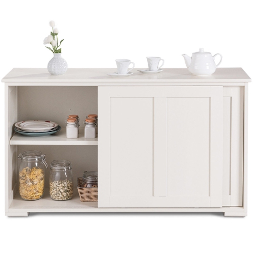 Costway Sideboard Buffet Cabinet Kitchen Storage Cabinet with Adjustable Shelf & Sliding Door, Stackable Sideboard Storage Cabinet, Cream White