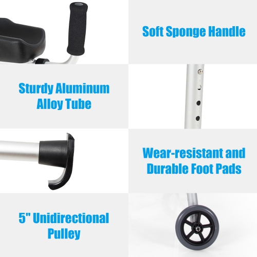 Costway Foldable Standard Walker with 5" Wheels and Removable Padded Armrests 440lbs, Lightweight Walking Mobility Aid, Folding Platform Walker for