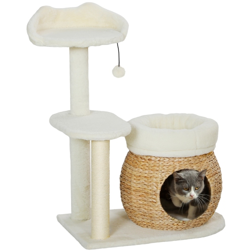 PAWHUT 31 Cat Tree Cat Tower With Sisal Scratching Posts Cat Condo Cat Beds Platform Toy Ball Cat Activity Center for Indoor Cats Cream