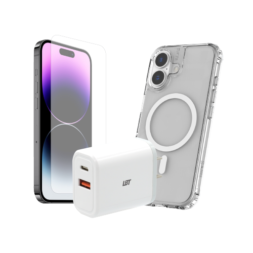 LBT Bundle: TUFF8 Clear Mag Case, Tempered Glass, 30W PD Charger for iPhone 16