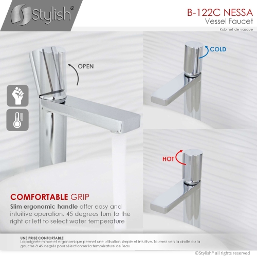 OPEN BOX A - Single-Handle Polished Chrome Finish Bathroom Faucet for Vessel Sink B-122C