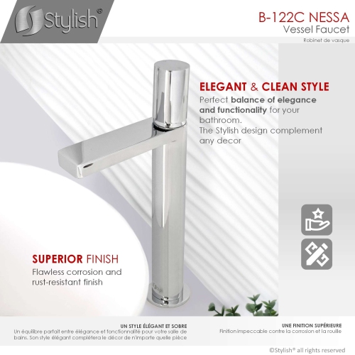 OPEN BOX A - Single-Handle Polished Chrome Finish Bathroom Faucet for Vessel Sink B-122C