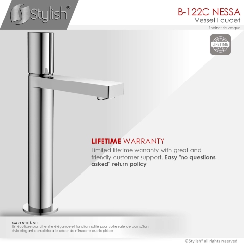 OPEN BOX A - Single-Handle Polished Chrome Finish Bathroom Faucet for Vessel Sink B-122C