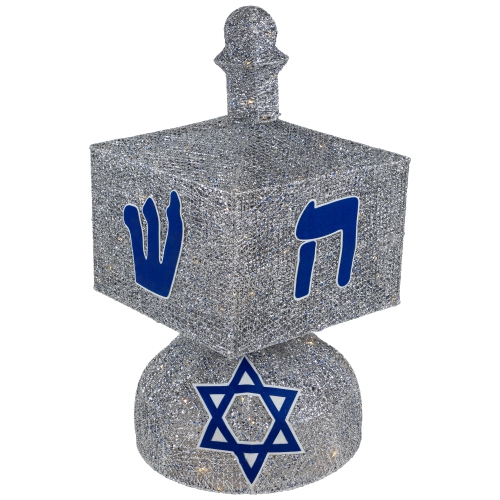 LED Lighted Hanukkah Dreidel Outdoor Decoration - 37" - Clear Lights - Silver