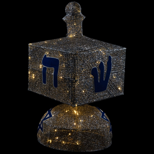 LED Lighted Hanukkah Dreidel Outdoor Decoration - 37" - Clear Lights - Silver