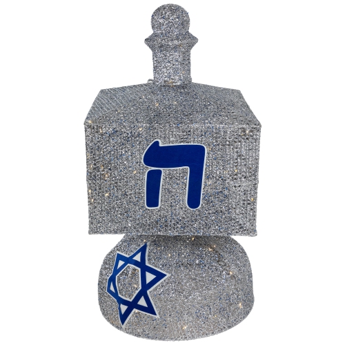 LED Lighted Hanukkah Dreidel Outdoor Decoration - 37" - Clear Lights - Silver