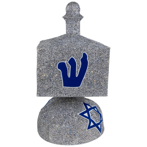LED Lighted Hanukkah Dreidel Outdoor Decoration - 37" - Clear Lights - Silver