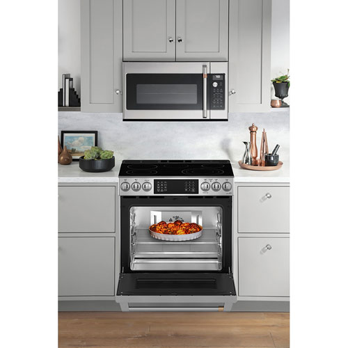 Café Express 30" 5.7 Cu. Ft. True Convection 5-Element Slide-In Electric Range - Stainless Steel