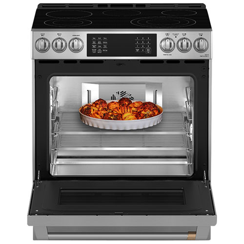 Café Express 30" 5.7 Cu. Ft. True Convection 5-Element Slide-In Electric Range - Stainless Steel