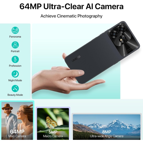Open Box - UMIDIGI A15 Cell Phones 8G+256G, Android 13 Mobile Phone, 64MP Main Camera Octa Core Smartphone Unlocked 6.7” HD