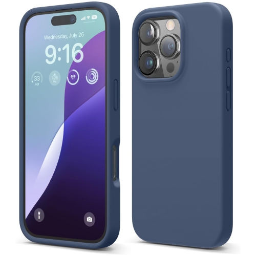 [CS] Slim Soft Liquid Silicone Gel Rubber Case Back Cover for iPhone 16 Pro, Navy