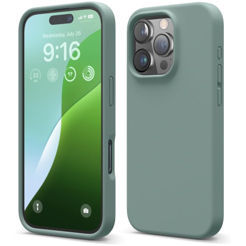 [CS] Étui souple mince en caoutchouc de silicone liquide pour iPhone 16 Pro, vert