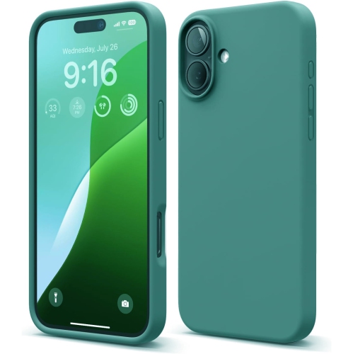 [CS] Étui souple mince en caoutchouc de silicone liquide pour iPhone 16, vert