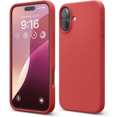 [CS] Étui souple mince en caoutchouc de silicone liquide pour iPhone 16, rouge