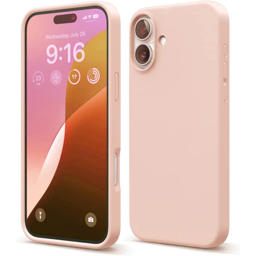 [CS] Étui souple mince en caoutchouc de silicone liquide pour iPhone 16, rose doré