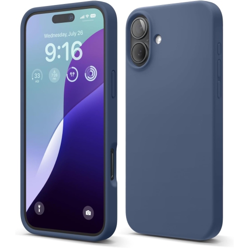 [CS] Slim Soft Liquid Silicone Gel Rubber Case Back Cover for iPhone 16 Plus, Navy