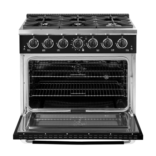 Classic Retro d'unique électroménagers de 36 po et 5,2 pi3. avec Cuisinière au gaz rétro à 6 brûleurs avec four à convection, noir minuit