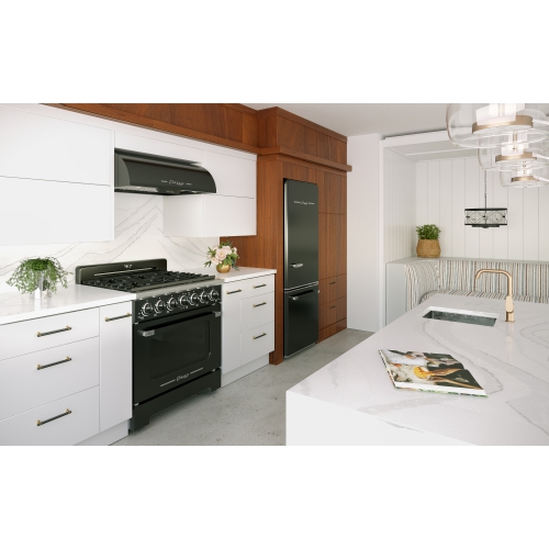 Classic Retro d'unique électroménagers de 36 po et 5,2 pi3. avec Cuisinière au gaz rétro à 6 brûleurs avec four à convection, noir minuit