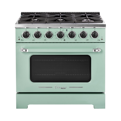 Classic Retro d'unique électroménagers de 36 po et 5,2 pi3. avec Cuisinière au gaz rétro à 6 brûleurs avec four à convection vert menthe estival