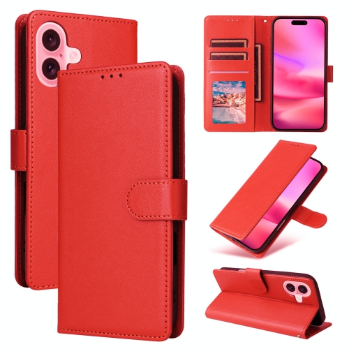 [CS] Étui portefeuille folio en cuir avec fente pour carte magnétique pour iPhone 16, rouge