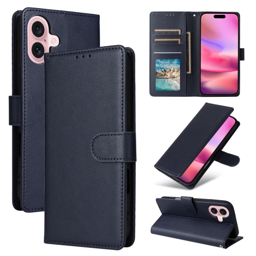 [CS] Étui portefeuille folio en cuir avec fente pour carte magnétique pour iPhone 16, bleu marine