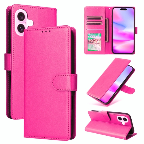 [CS] Étui portefeuille folio en cuir avec fente pour carte magnétique pour iPhone 16, rose vif