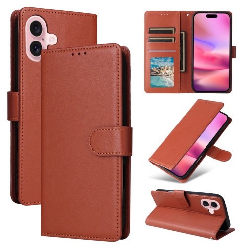 [CS] Étui portefeuille folio en cuir avec fente pour carte magnétique pour iPhone 16 plus, brun