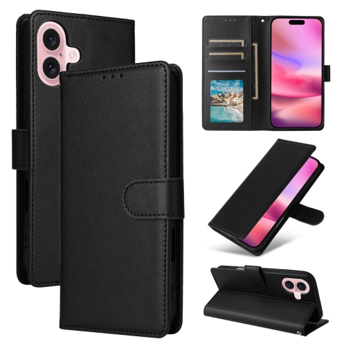 [CS] Magnetic Card Slot Leather Folio Wallet Flip Case Cover for iPhone 16 Plus, Black