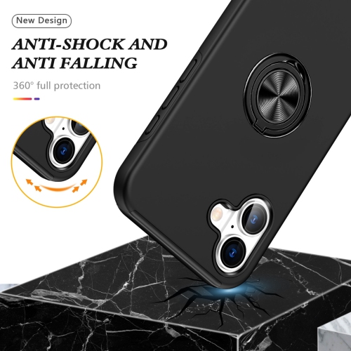[CS] Hybrid Magnetic Kickstand Invisible Ring Case Cover for iPhone 16, Black
