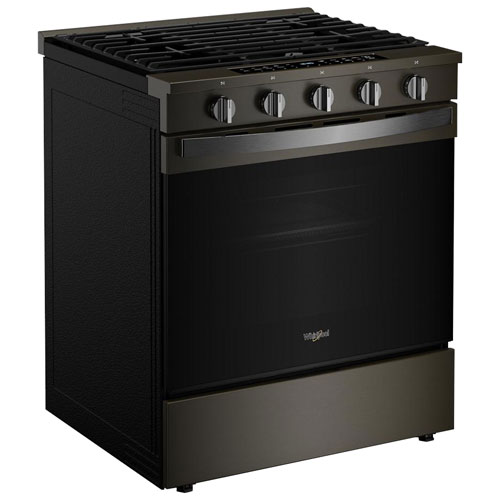 Whirlpool 30" 5.0 Cu. Ft. True Convection 5-Burner Slide-In Gas Air Fry Range - Black-on-Stainless