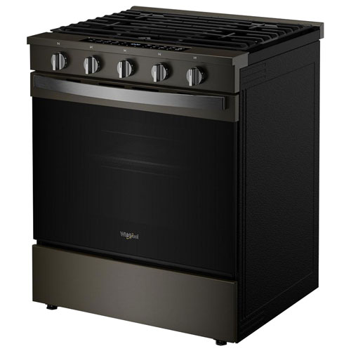 Whirlpool 30" 5.0 Cu. Ft. True Convection 5-Burner Slide-In Gas Air Fry Range - Black-on-Stainless